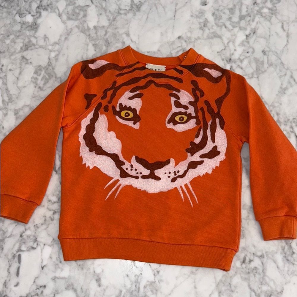 Gucci Kids Orange Tiger “GUCCI DON’T PANIC” Sweatshirt 24M